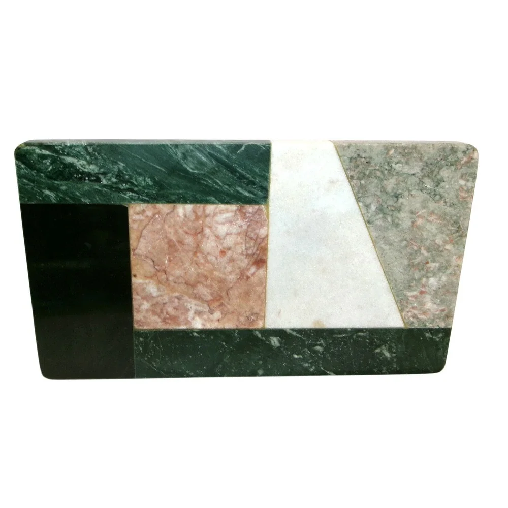 Geometric Marble Inlay Cutting Board Green Pink Black Cheese Serving Tray